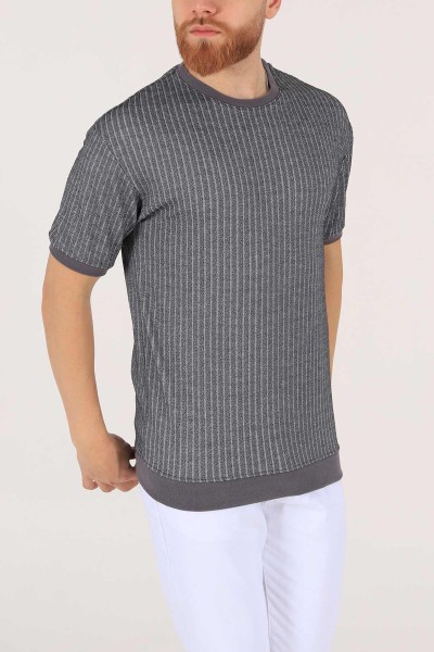 Antrasit Oversize Kolları Lastikli Erkek Tişört 174385