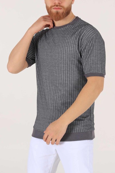 Antrasit Oversize Kolları Lastikli Erkek Tişört 174385