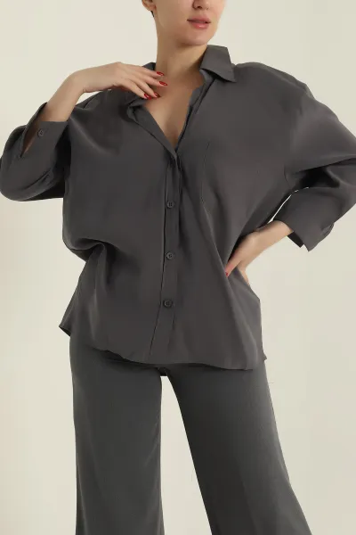 Antrasit Oversize Modal Kadın Gömlek 427912