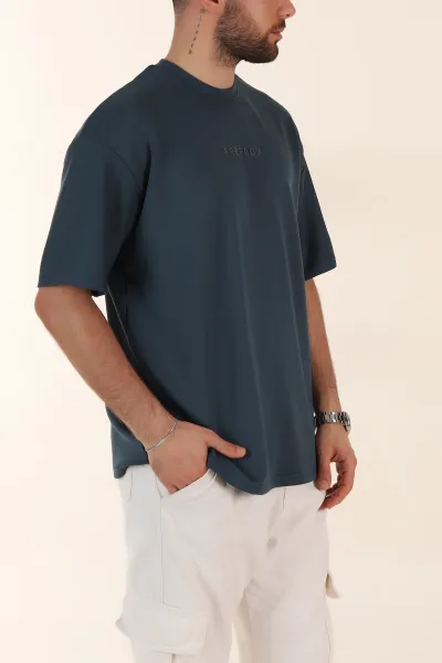 Antrasit Oversize Oysho Kumaş Kabartma Yazılı Erkek Tişört 365099