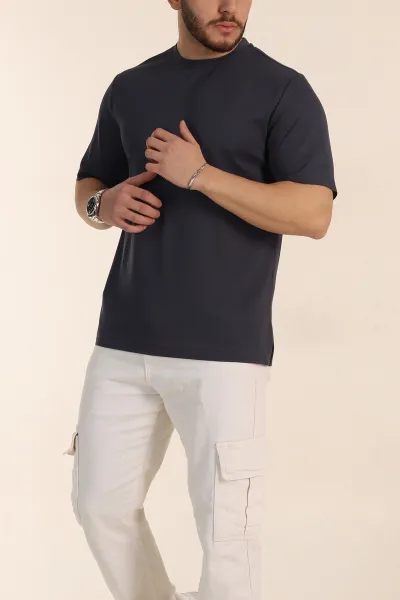 Antrasit Oversize Oysho Kumaş Yırtmaç Detaylı Basic Erkek Tişört 348124