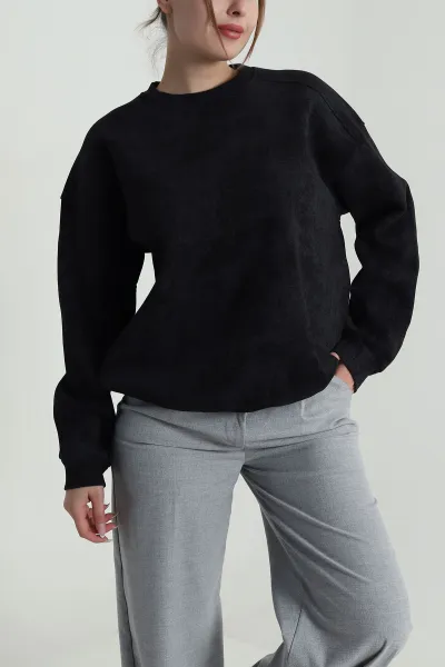 Antrasit Oversize Şardonlu Üç İp Kadın Sweat 486705