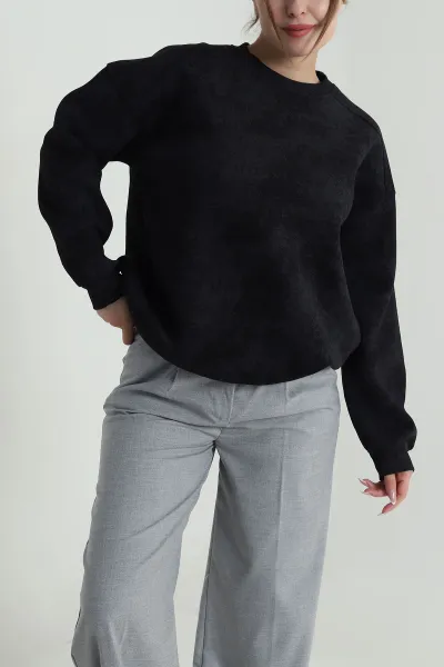 Antrasit Oversize Şardonlu Üç İp Kadın Sweat 486705
