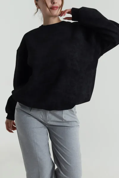 Antrasit Oversize Şardonlu Üç İp Kadın Sweat 486705