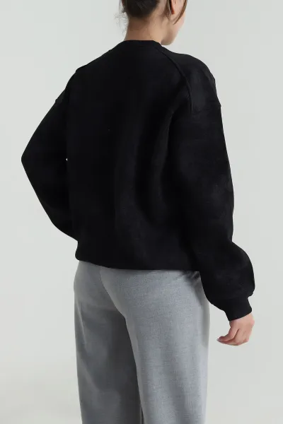 Antrasit Oversize Şardonlu Üç İp Kadın Sweat 486705