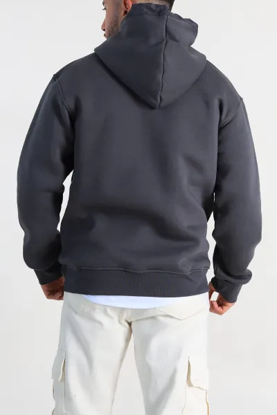 Antrasit Oversize Üç İp Şardonlu Kapüşonlu Erkek Sweatshirt 309120