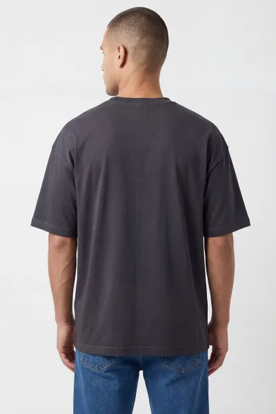 Antrasit Oysho Kumaş Oversize Bisiklet Yaka Erkek Tişört 438913