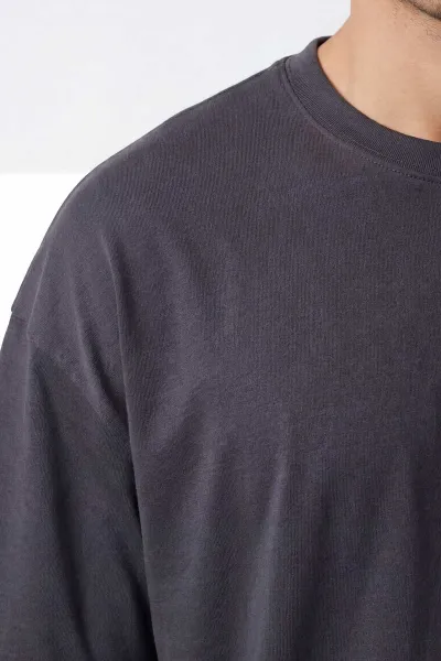 Antrasit Oysho Kumaş Oversize Bisiklet Yaka Erkek Tişört 438913
