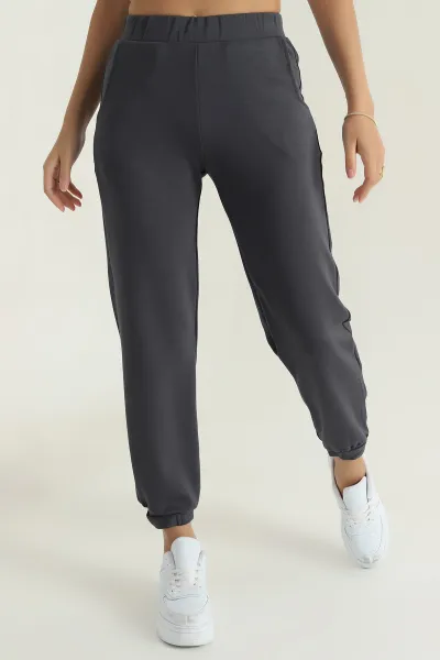 Antrasit Paça Çıtçıtlı Modal Kadın Pantolon 381466