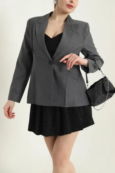 Antrasit Pileli Bezayağı Blazer Kadın Ceket 431010