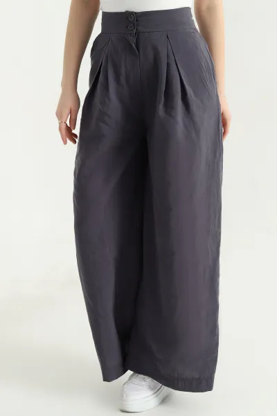 Antrasit Pileli Cepli Bayan Tencel Pantolon 337620