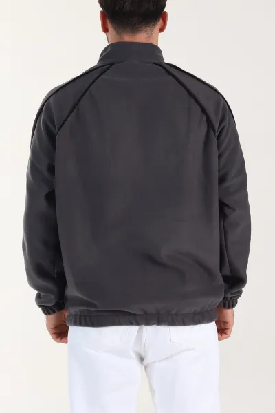 Antrasit Polar Kumaş Yarım Fermuarlı Yazı Detaylı Erkek Sweatshirt 408548