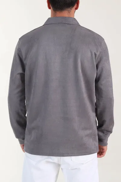 Antrasit Polo Yaka Düğmeli Nakış Detaylı Erkek Sweatshirt 404863