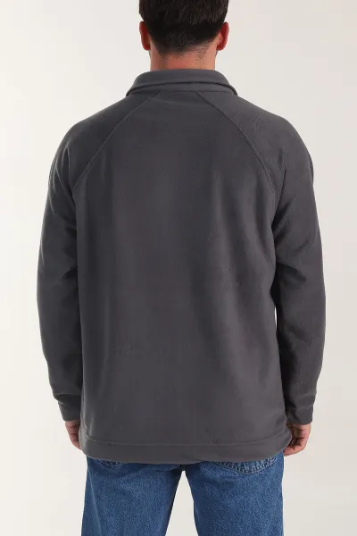 Antrasit Polo Yaka Düğmeli Uzun Kollu Polar Kumaş Erkek Sweatshirt 404280