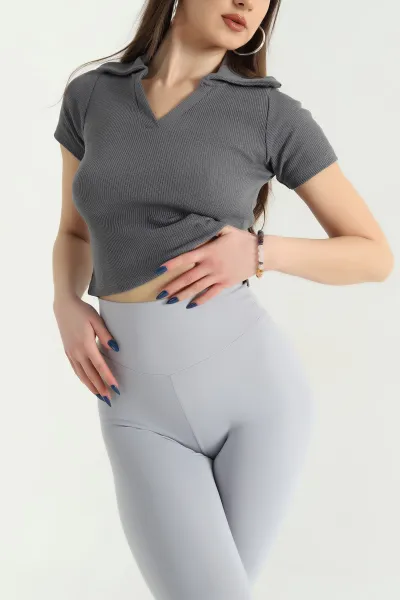 Antrasit Polo Yaka Fitilli Bluz 338291