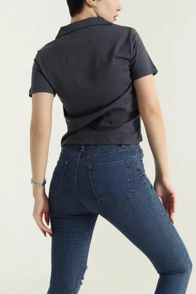 Antrasit Polo Yaka Süprem Kadın Tişört 435282