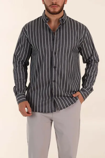 antrasit-regular-fit-cizgili-ata-yaka-uzun-kollu-erkek-gomlek-369995