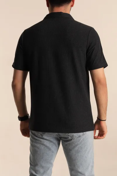 Antrasit Regular Fit Fitilli Doku Fermuarlı Yaka Erkek Tişört 268888