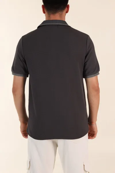Antrasit Regular Fit Likralı Çizgili Polo Yaka Erkek Tişört 368731