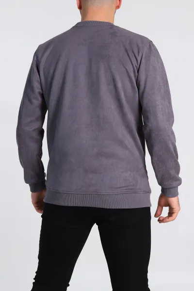 Antrasit Regular Fit Süet Kabartma Yazı Detaylı Erkek Sweatshirt 305858