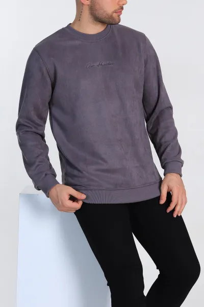 antrasit-regular-fit-suet-kabartma-yazi-detayli-erkek-sweatshirt-305858