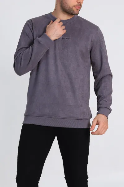 Antrasit Regular Fit Süet Kabartma Yazı Detaylı Erkek Sweatshirt 305858