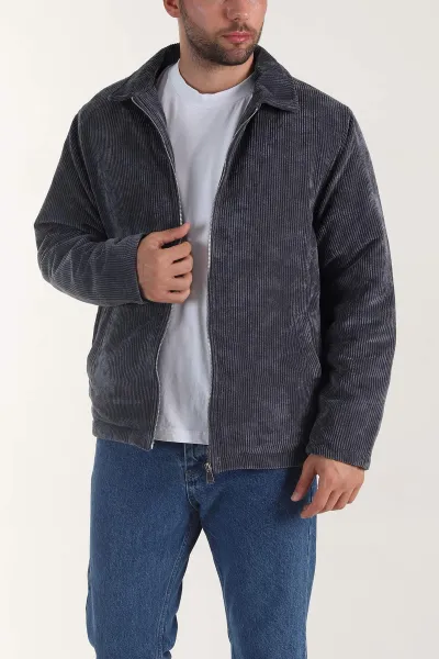 Antrasit Relaxed Fit Fitilli Doku Erkek Kadife Mont 400392