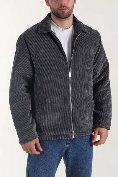Antrasit Relaxed Fit Fitilli Doku Erkek Kadife Mont 400392