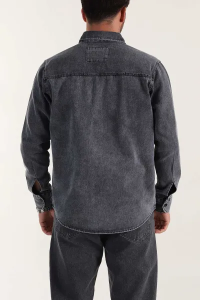 Antrasit Relaxed Fit Gabardin Çift Cepli Yıkamalı  Erkek Gömlek 397971