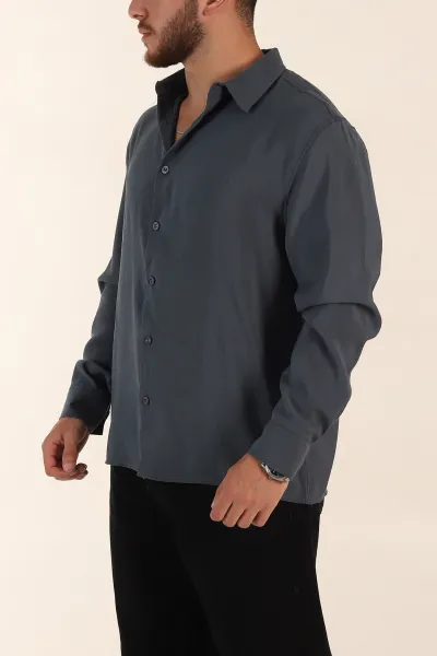 Antrasit Relaxed Fit Modal Kumaş Uzun Kollu Erkek Gömlek 368660