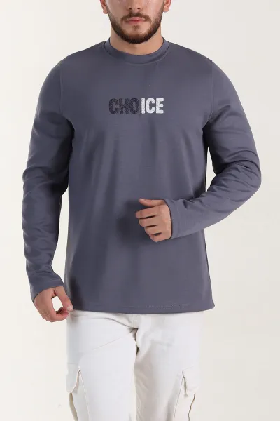 Antrasit Relaxed Fit Oysho Kumaş Nakışlı Yazı Detay Erkek Sweatshirt 399389