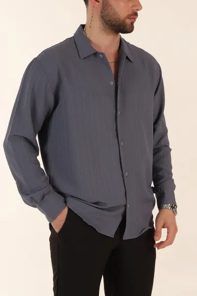 antrasit-relaxed-fit-pliseli-uzun-kollu-erkek-gomlek-369583