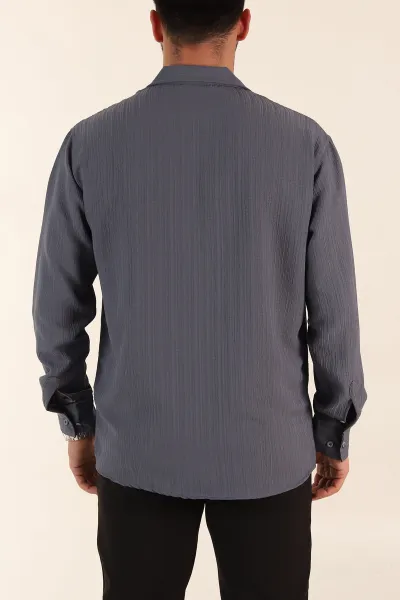 Antrasit Relaxed Fit Pliseli Uzun Kollu Erkek Gömlek 369583