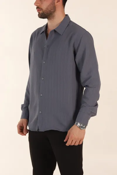 Antrasit Relaxed Fit Pliseli Uzun Kollu Erkek Gömlek 369583