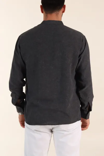 Antrasit Relaxed Fit Yarım Düğmeli Hakim Yaka Uzun Kollu Erkek Gömlek 369363