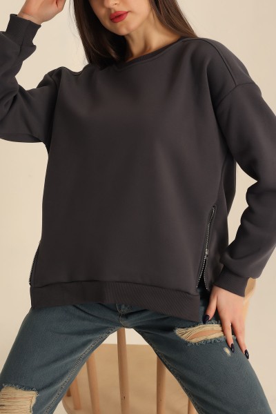 Antrasit Şardonlu Fermuar Detay Sweat 224466