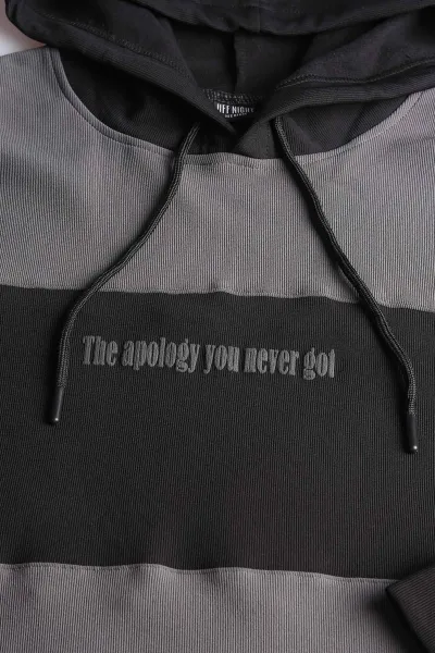 Antrasit Siyah Cep Detaylı Yazılı Kapüşonlu Erkek Sweatshirt 396160