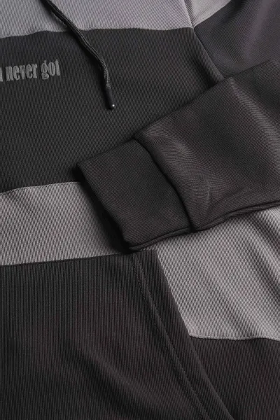 Antrasit Siyah Cep Detaylı Yazılı Kapüşonlu Erkek Sweatshirt 396160