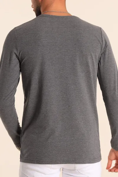 Antrasit Slim Fit V Yaka Likralı Basic Erkek Sweatshirt 234989