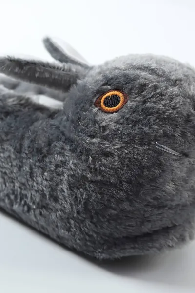 Antrasit Tavşan Figürlü Peluş Kadın Panduf 490419