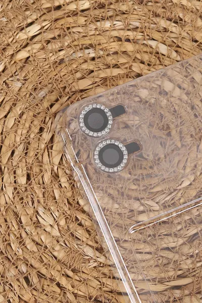 Antrasit TeknoCase İPhone 11 Uyumlu Ella Diamond Case Serisi Lens Hediyeli Sert Silikon Telefon Kılıfı 457725