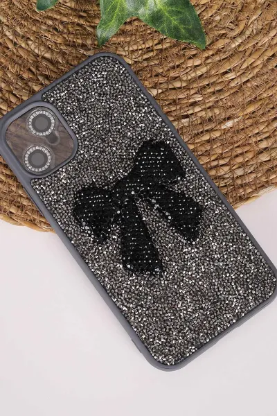 Antrasit TeknoCase İPhone 11 Uyumlu Nelly Diamond Serisi Taşlı Lens Hediyeli Sert Silikon Telefon Kılıfı 480919