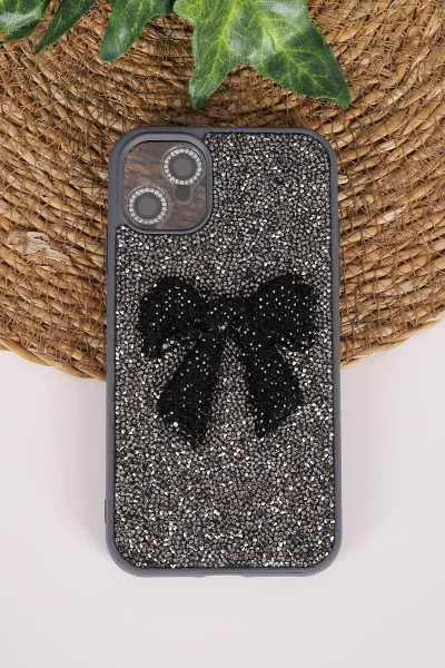 Antrasit TeknoCase İPhone 11 Uyumlu Nelly Diamond Serisi Taşlı Lens Hediyeli Sert Silikon Telefon Kılıfı 480919