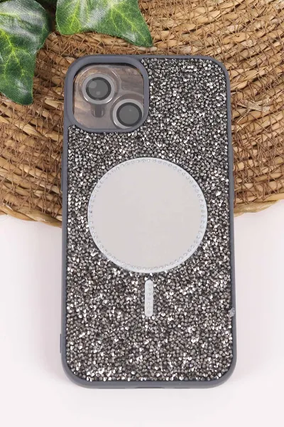 Antrasit TeknoCase İPhone 13 Uyumlu Mirror Diamond Case Serisi Aynalı Sert Silikon Telefon Kılıfı 458478