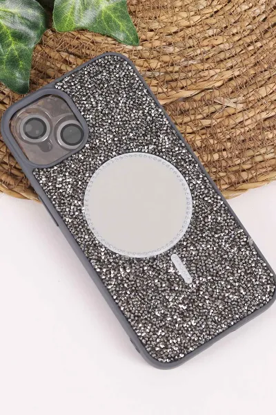 Antrasit TeknoCase İPhone 13 Uyumlu Mirror Diamond Case Serisi Aynalı Sert Silikon Telefon Kılıfı 458478