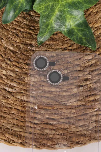 Antrasit TeknoCase İPhone 13 Uyumlu Nelly Diamond Serisi Taşlı Lens Hediyeli Sert Silikon Telefon Kılıfı 480923