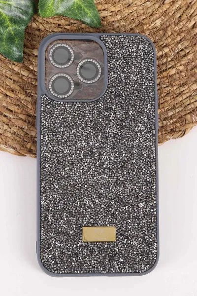 Antrasit TeknoCase İPhone 14 Pro Max Uyumlu Ella Diamond Case Serisi Lens Hediyeli Sert Silikon Telefon Kılıfı 457739