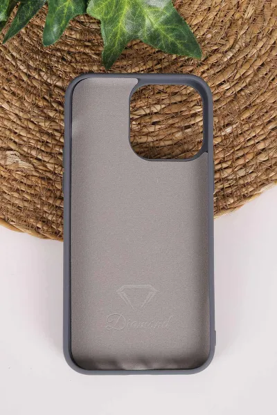 Antrasit TeknoCase İPhone 14 Pro Max Uyumlu Nelly Diamond Serisi Taşlı Lens Hediyeli Sert Silikon Telefon Kılıfı 480931