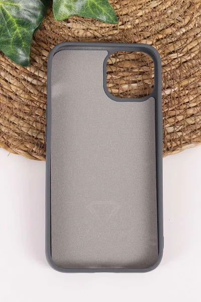 Antrasit TeknoCase İPhone 14 Uyumlu Ella Diamond Case Serisi Lens Hediyeli Sert Silikon Telefon Kılıfı 457735