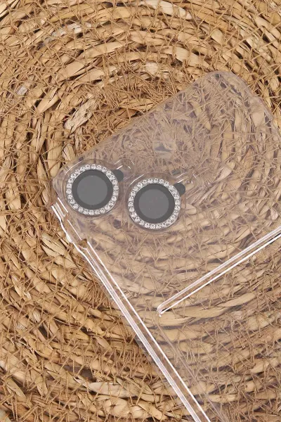 Antrasit TeknoCase İPhone 14 Uyumlu Ella Diamond Case Serisi Lens Hediyeli Sert Silikon Telefon Kılıfı 457735